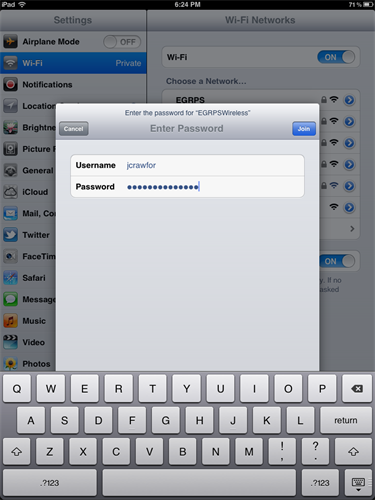WiFi Enter Password window for iOS